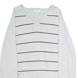 CALVIN KLEIN Golf Mens Patterned Jumper Grey Striped V-Neck Tight Knit L