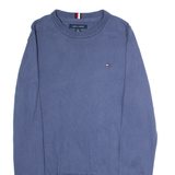 TOMMY HILFIGER Mens Jumper Blue Crew Neck Tight Knit XS