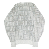 ST MICHAEL Mens Patterned Jumper Grey Crazy Pattern Crew Neck 90s S