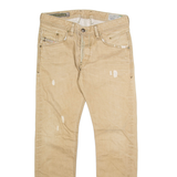 DIESEL Distressed Pleather Womens Jeans Beige Slim Straight W28 L30