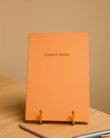 Personalised peach A5 lined notebook with gold foil lettering