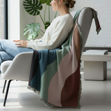 Anycozy Faux Cashmere Throw Blanket – Abstract Rainbow Wave Pattern Sofa Cover with Tassels, Soft Home Decor Accent
