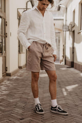 Ares casual linen shorts in Rosy Brown