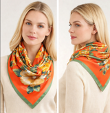 Anyyou Fashion Premium Satin Square Scarf – Bold Peony Orange Silk-Feel Neckwrap for Women