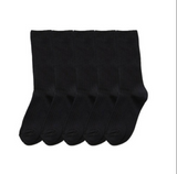 Anyfootwear 5 Pairs One Size 36-43 Black Retro Long Knitted Socks Cotton Autumn Winter Solid Color Warm Socks For Women Girls