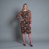 Boudicca Orange Camouflage Ruched Midi Dress -Inclusive Plus Size up to UK 20 / US 16