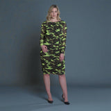 Boudicca Neon Lime Camouflage Ruched Midi Dress Inclusive Plus Size up to UK 26 / US 22