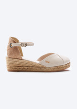 Pubol Beige Canvas Ankle Strap Women Espadrille Wedge