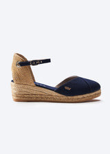 Pubol Navy Blue Canvas Ankle Strap Women Espadrille Wedge