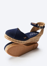Pubol Navy Blue Canvas Ankle Strap Women Espadrille Wedges Sole Detail