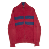 TOMMY HILFIGER Mens Patterned Jumper Red Tight Knit L