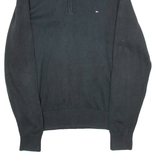 TOMMY HILFIGER Premium Cotton Mens Jumper Blue 1/4 Zip Tight Knit L