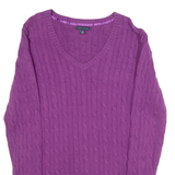 TOMMY HILFIGER Womens Patterned Jumper Purple V-Neck Cable Knit XL