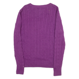 TOMMY HILFIGER Womens Patterned Jumper Purple V-Neck Cable Knit XL