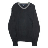 TOMMY HILFIGER Mens Jumper Black V-Neck Tight Knit M