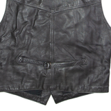 BLUE WATER Mens Waistcoat Black Leather 90s M