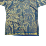 Mens T-Shirt Blue Button Neck S