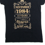 GILDAN November 1984 34th Birthday Womens T-Shirt Black Crew Neck S