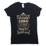 GILDAN November 1984 34th Birthday Womens T-Shirt Black Crew Neck S