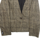 Womens Blazer Jacket Beige Wool Plaid M