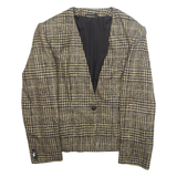 Womens Blazer Jacket Beige Wool Plaid M