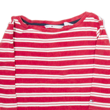 TOMMY HILFIGER Womens Jumper Red Striped V-Neck Tight Knit S