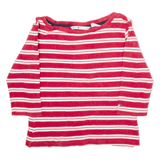 TOMMY HILFIGER Womens Jumper Red Striped V-Neck Tight Knit S