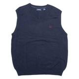 CHAPS Mens Vest Blue V-Neck Tight Knit Sleeveless L