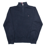 TOMMY HILFIGER Mens Jumper Blue 1/4 Zip Tight Knit M