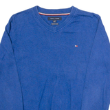 TOMMY HILFIGER Mens Jumper Blue V-Neck Tight Knit S