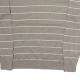 TOMMY HILFIGER Mens Jumper Brown Striped V-Neck Tight Knit M