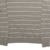TOMMY HILFIGER Mens Jumper Brown Striped V-Neck Tight Knit M