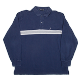 NAUTICA Mens Polo Shirt Blue Striped Long Sleeve L