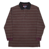 CHAPS RALPH LAUREN Mens Polo Shirt Maroon Crazy Pattern Long Sleeve S