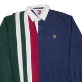 TOMMY HILFIGER Mens Polo Shirt Blue Striped Long Sleeve XL