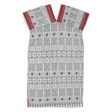 Womens Kaftan Dress White Crazy Pattern Short Sleeve Midi M