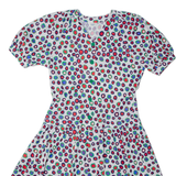 Womens A-Line Dress White Spotted Short Sleeve Midi L