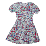 Womens A-Line Dress White Spotted Short Sleeve Midi L