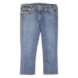 TRUE RELIGION Capri Cropped Womens Jeans Blue Straight Stone Wash W33 L23