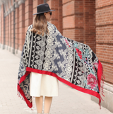 Anyyou 100% Pure Merino Wool Multicolor Rose Zentangle Stylish Poncho Winter Large Scarf With Trendy Pashmina Shawl Bandana For Womenfashion Design