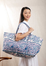 Tote Bag Carry All Bag Blue-Pink-Floral