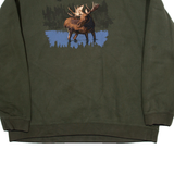 CROFT AND BARROW Reindeer Print Womens Sweatshirt Green L