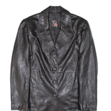 KINAFF Womens Overcoat Coat Black Leather S