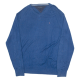 TOMMY HILFIGER Mens Jumper Blue V-Neck Tight Knit L