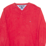 TOMMY HILFIGER Mens Jumper Red V-Neck Tight Knit M