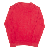 TOMMY HILFIGER Mens Jumper Red V-Neck Tight Knit M