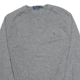 POLO RALPH LAUREN Slim Fit Mens Jumper Grey Tight Knit Wool 2XL