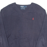 POLO RALPH LAUREN Mens Jumper Blue V-Neck Tight Knit XL