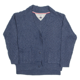 TOMMY HILFIGER Womens Cardigan Blue V-Neck Cable Knit XS