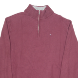 TOMMY HILFIGER Mens Jumper Maroon 1/4 Zip Tight Knit XL